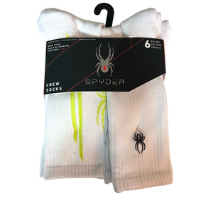 Spyder 6 Pairs of Men’s White Crew Socks Shoe Size 6 to 12 NWT